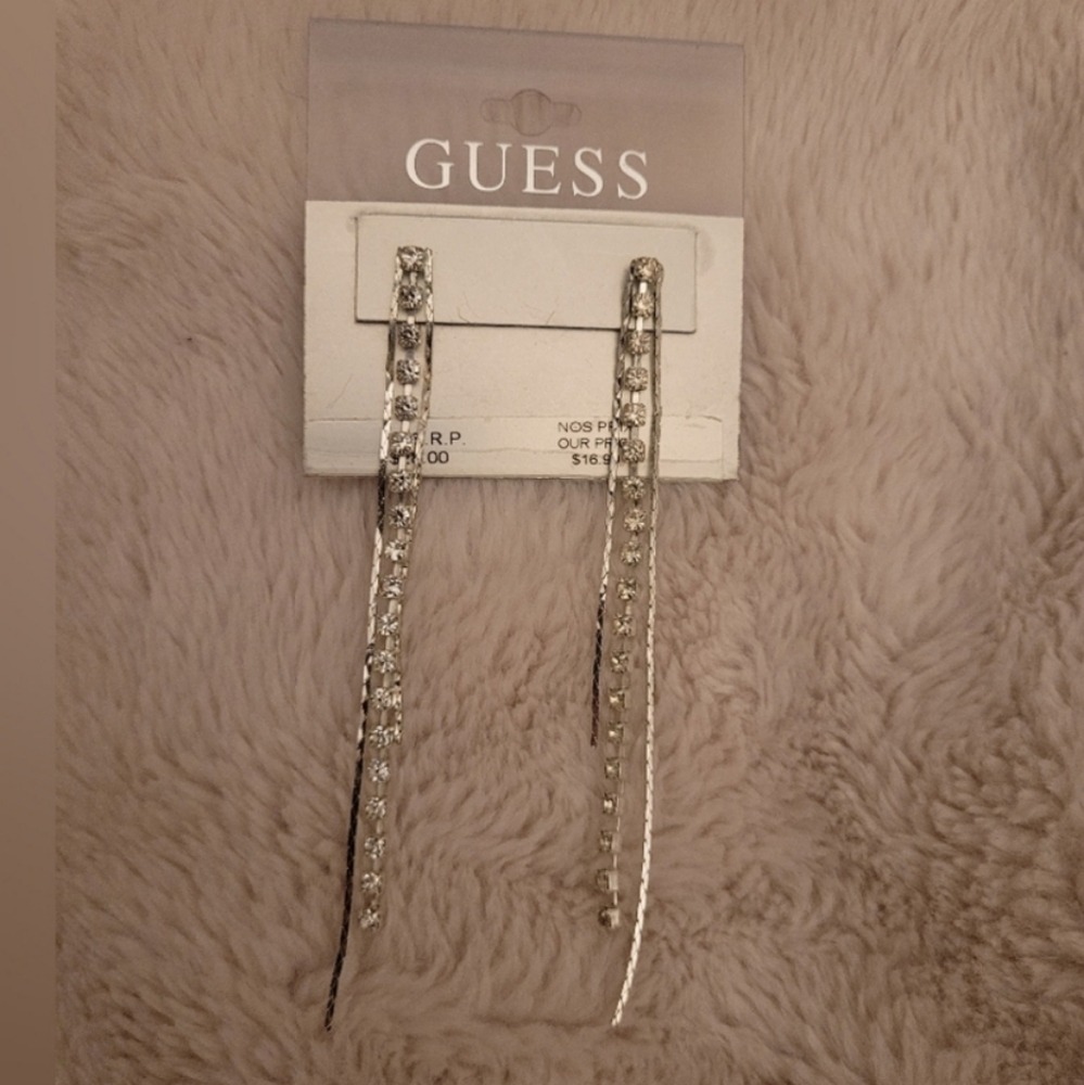2 for $35 - Guess Silver Long Rhinestone Earrings